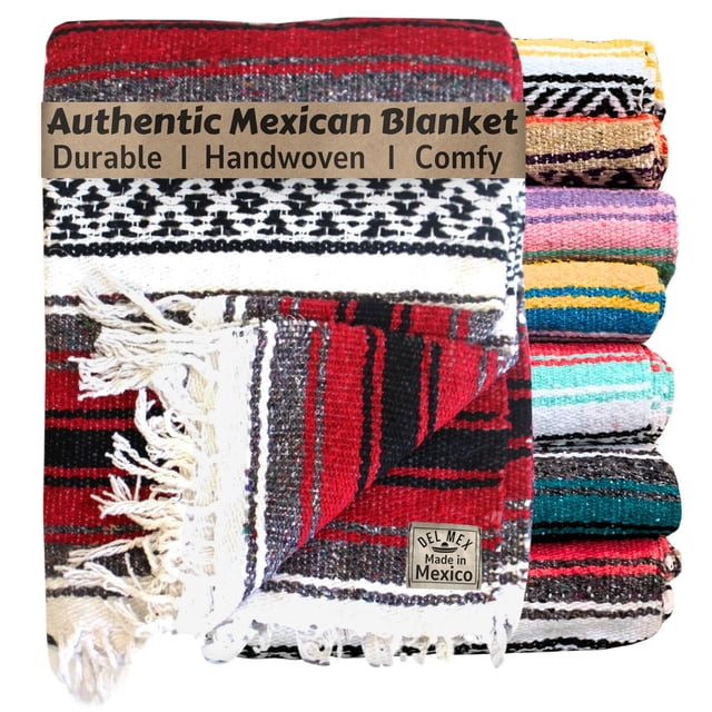 Manta mexicana tejida clásica de Blanket Del Mex, 178 x 127 cm, color rojo