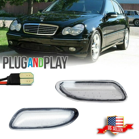 GTINTHEBOX Clear White LED Side Marker Lights For 2001-2007 Mercedes Benz W203 C-Class C200 300