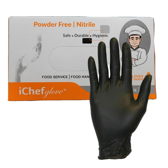 Guantes de Nitrilo Ichef Negro sin Polvo XL para Manipulación de Alimentos
