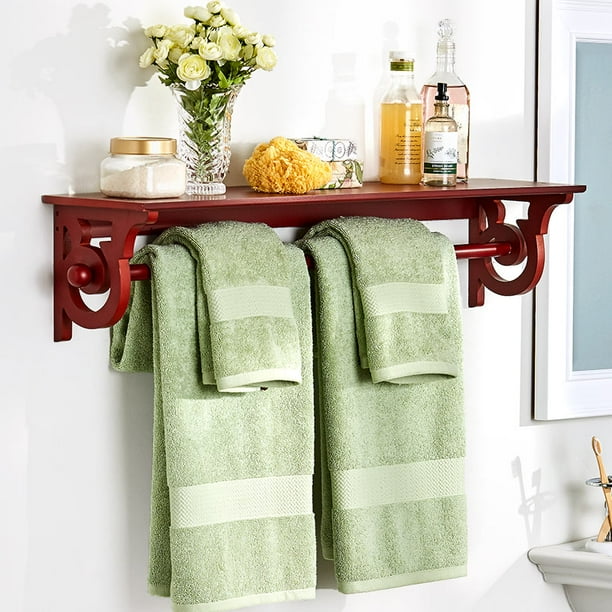 Deluxe Quilt Rack Wall Hanging with Shelf Walnut