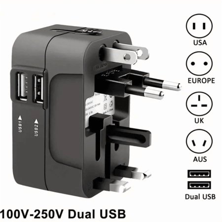 Worldwide Travel Adapter – Universal AC Plug Adapter with USB-C & USB-A Ports for USA EU UK AUS (Black)