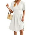 thumbnail image 2 of Robe Femme Été Décolleté en V Profond Élégante Mini-Robe à Volants Robe Taille Robes Blanc m, 2 of 10