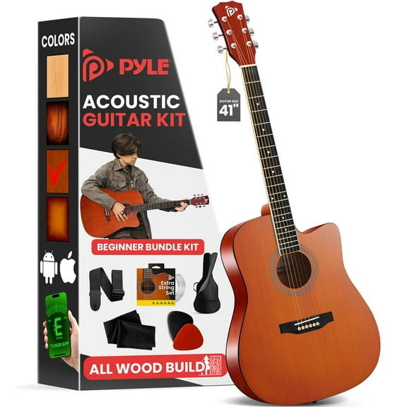 41" Full-Size Acoustic Guitar Kit, Cutaway Body with Digital Tuner and Accessory Kit, (LB)