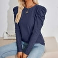 thumbnail image 5 of WREESH Womens Fashion Dressy Tops Solid Color Jacquards Round -Neck Long Sleeve Loose T-Shirt Pullover Navy, 5 of 7