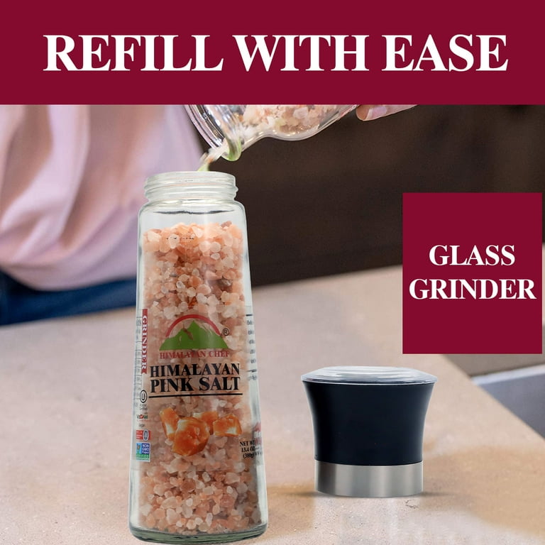 Himalayan Chef Pink Salt and Pepper Grinder Set of 2 - Adjustable Ceramic  Himalayan Salt Grinder & Pepper Grinder - Tall Glass Salt and Pepper  Shakers