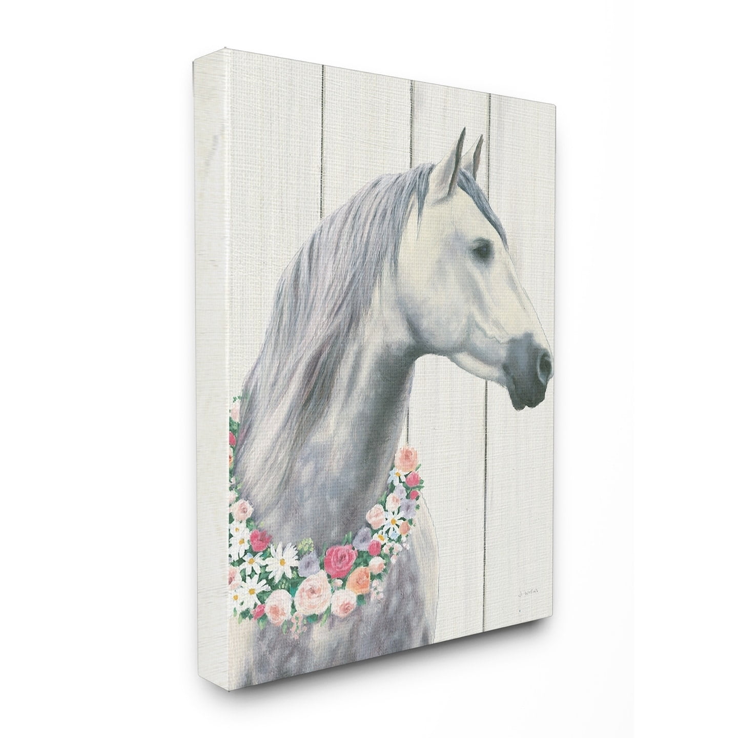 The Stupell Home Decor Collection Spirit Stallion Horse With Flower Wreath Canvas Wall Art