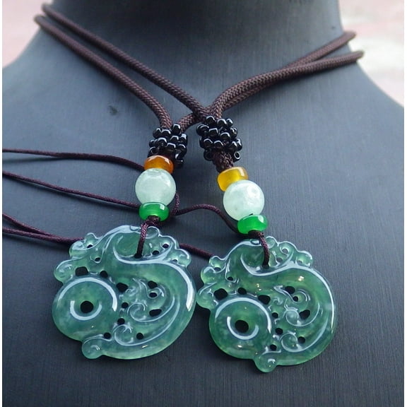 2 Pcs Certified Icy Green Burma 100% Natural A Jade jadeite Pendant Dragon Circle Necklacec 666034 TN