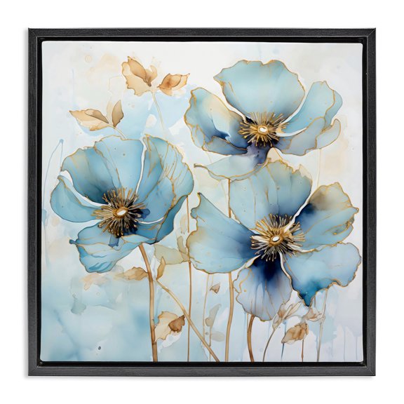 Stupell Industries Modern Sapphire And Gold Florals Black Floating Frame Canvas Art, 18 x 18, by Creative Studio