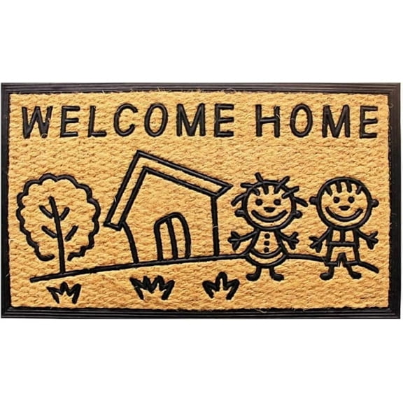 Welcome Home Doormat, Coir & Rubber, Outdoor/Indoor Entry Mat with Anti-Skid Backing, Stylish Decorative Design for Front Door & Patio 30x18 Inches