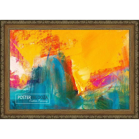 34x22 Ornate Antique Gold Complete Wood Picture Frame with UV Acrylic, Foam Board Backing, & Hardware