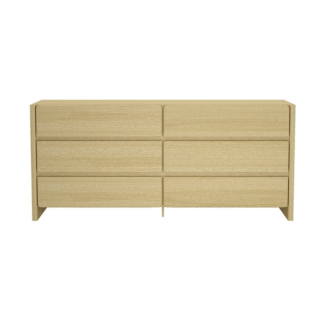 Linda Commode Moderne Double Grand de 72 Pouces en Chêne Naturel (6 Tiroirs)