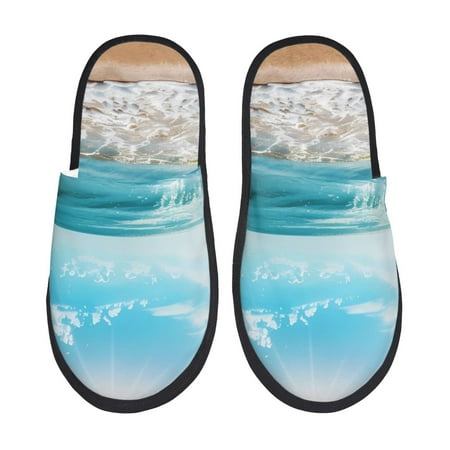 

Pofeuu Sunny Ocean Waves Print EVA Fuzzy House super light Slippers Slippers Scuff Outdoor Indoor Warm Cozy Plush Bedroom Shoes Soft Flat Comfy Anti-Slip-Large