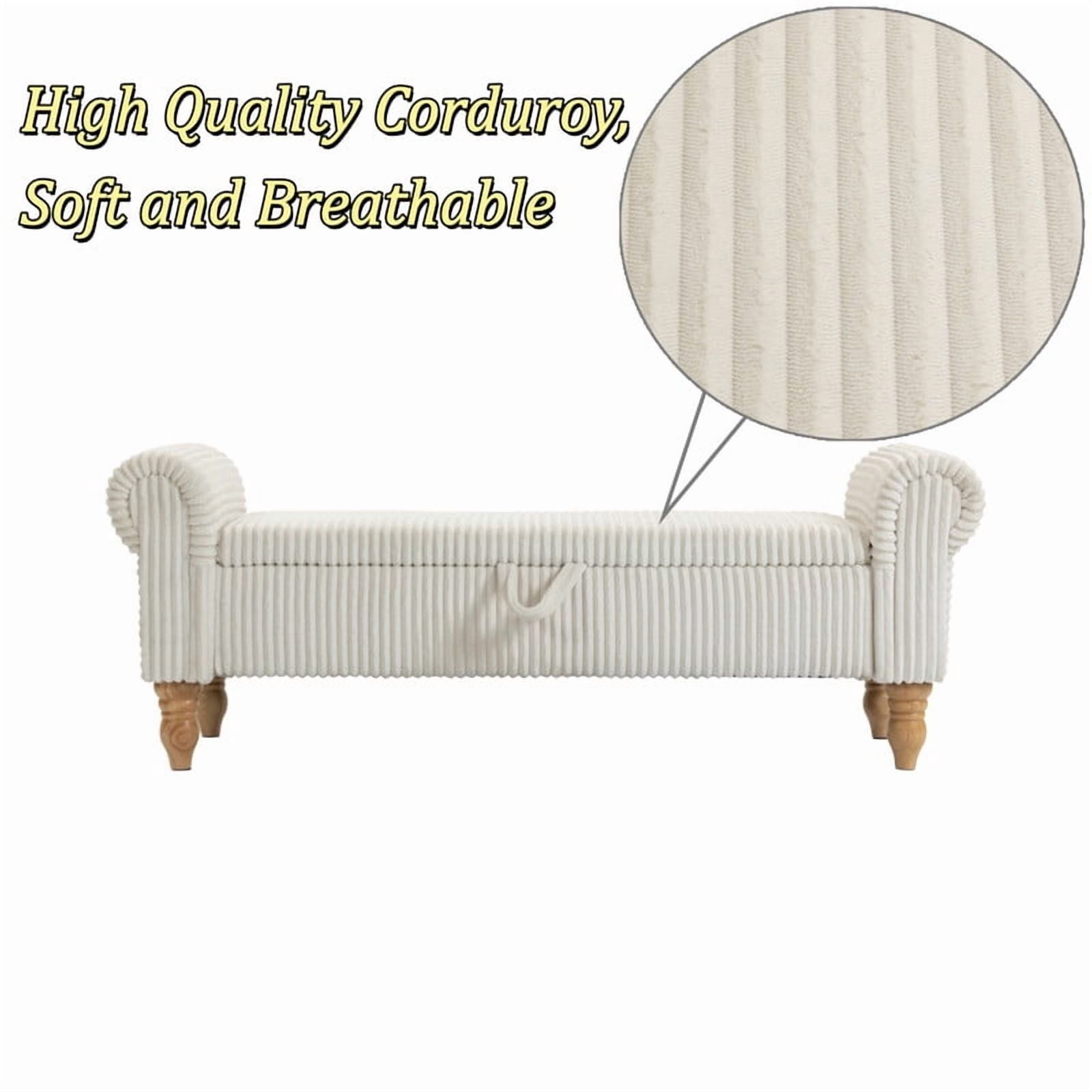 51.5'' Upholstered Storage Ottoman Bench with Hinged Lid, Freestanding Corduroy Bed End Bench, Hidden Storage Footrest