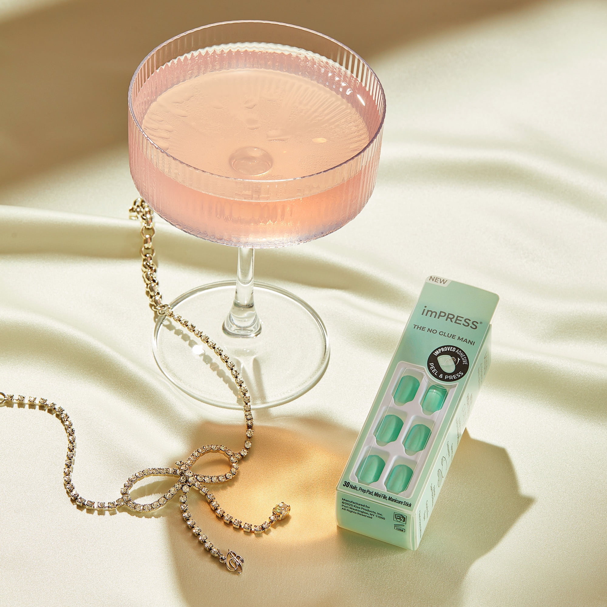 KISS imPRESS Ongles Couleur – Plus Près, Vert, Squoval, Court, 30 unités