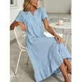 thumbnail image 4 of sicmoss Women's Blue Eyelet Lace Short Sleeve Midi Dress with Ruffle Hem Floral Cotton and Pocket, 4 of 7