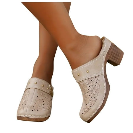 Oyedens Dress Shoes Mules Sandals for Women Wide Width Block Mid Heels Slip On Clogs Summer Fall Shoes