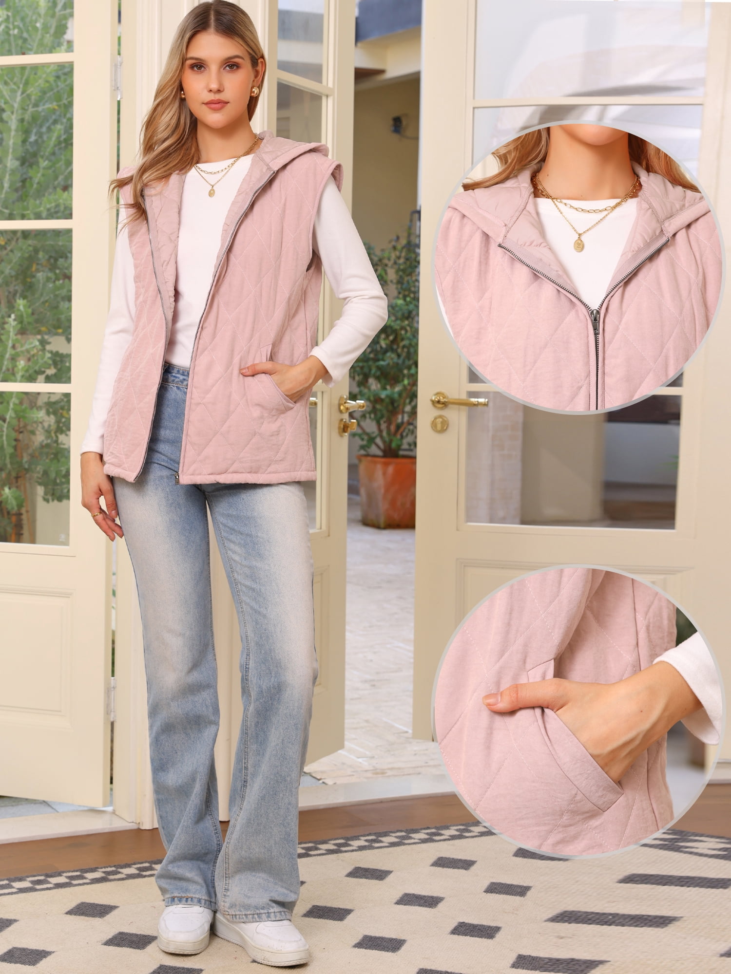 DARING DIVA Women's Puffer Quilted Vest Sleeveless Winter Gilet Zipper Jacket XL Pink