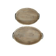 Creative Co-Op Round Decorative Wood Trays with Metal Handles (Set of 2 Sizes)