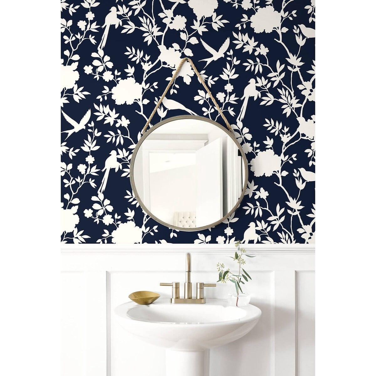 Luxe Haven Mono Toile Peel and Stick Wallpaper Midnight Blue
