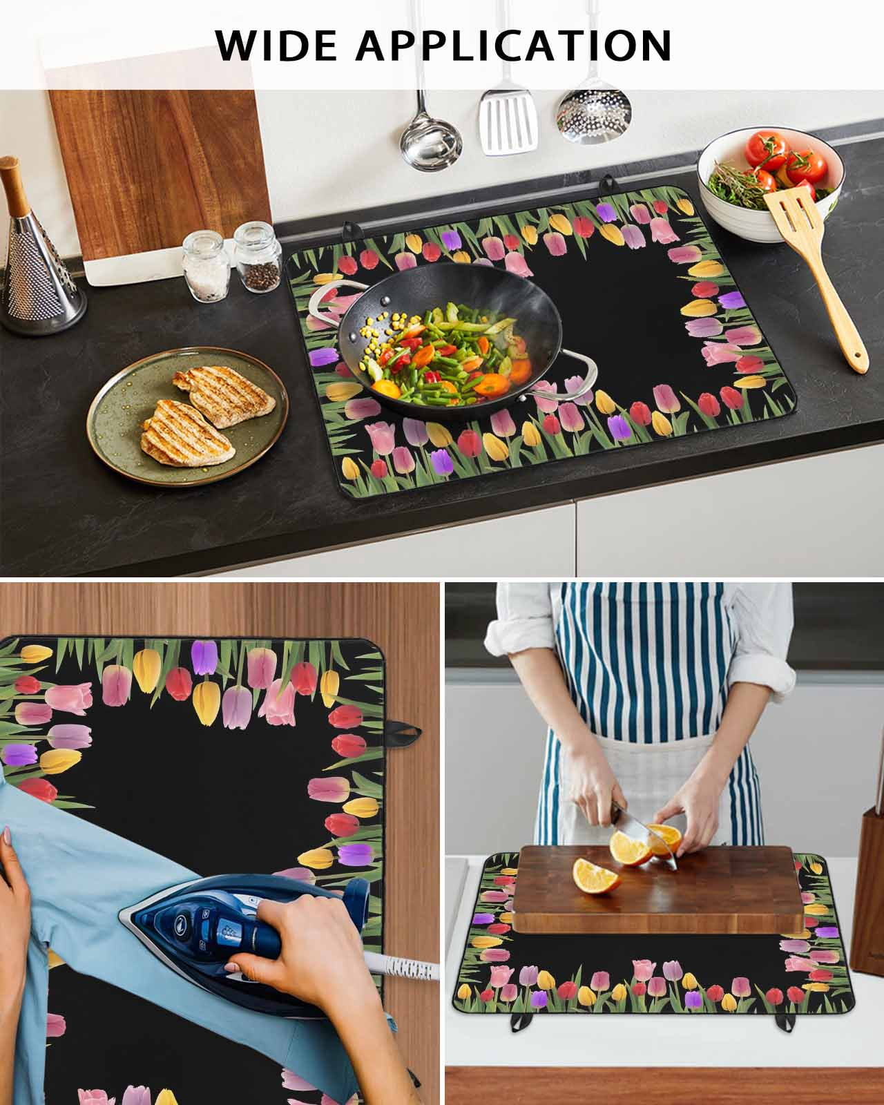 Large Induction Cooktop Protector Mat Easter Tulip Stove Top Covers for Electric Stove, Spring Watercolor Country Flower Plant Decorative Stove Burner Cover Mats, Glass Top Stove Cover