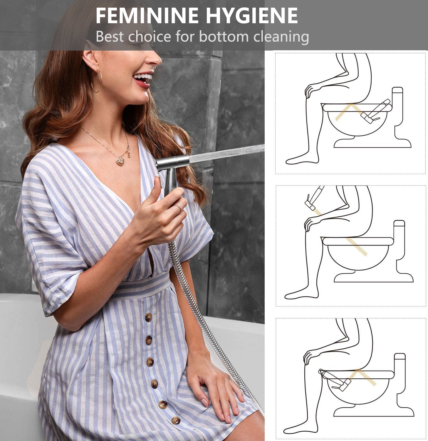 PHANCIR Handheld Bidet Sprayer for Toilet, Brushed Nickel Bidet Attachment for Feminine Wash