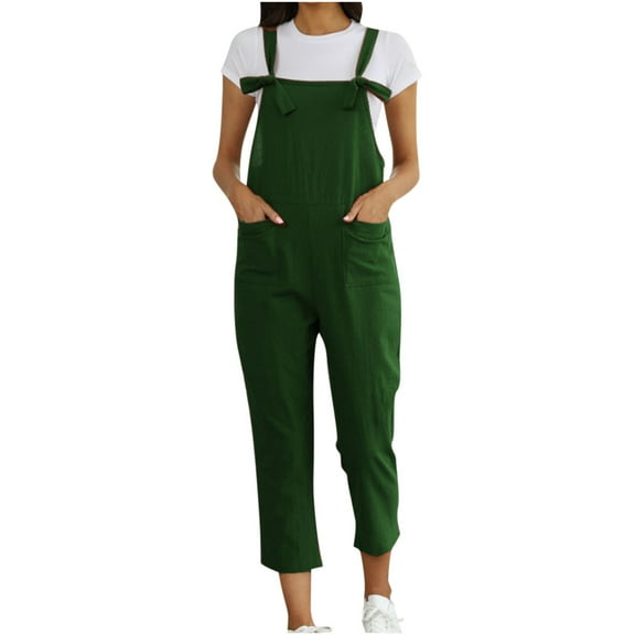 Fesfesfes Jumpsuit for Women Solid Color Large Size Literary Straps Casual Trousers Jumpsuit