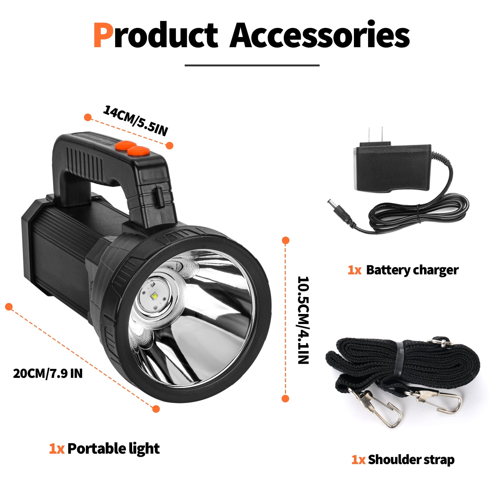 Hunting Friends Super Bright Handheld LED Spotlight Flashlight, Powerful USB Rechargeable Searchlight, Waterproof Portable Tactical Torch with Side Floodlight, 6 Light Modes