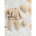 thumbnail image 3 of Infant Casual Outfit - "Hi I'm New Here" Long Sleeve Romper & Hat & Gloves Baby Boys And Girls 4pcs Set Clothes, 3 of 5