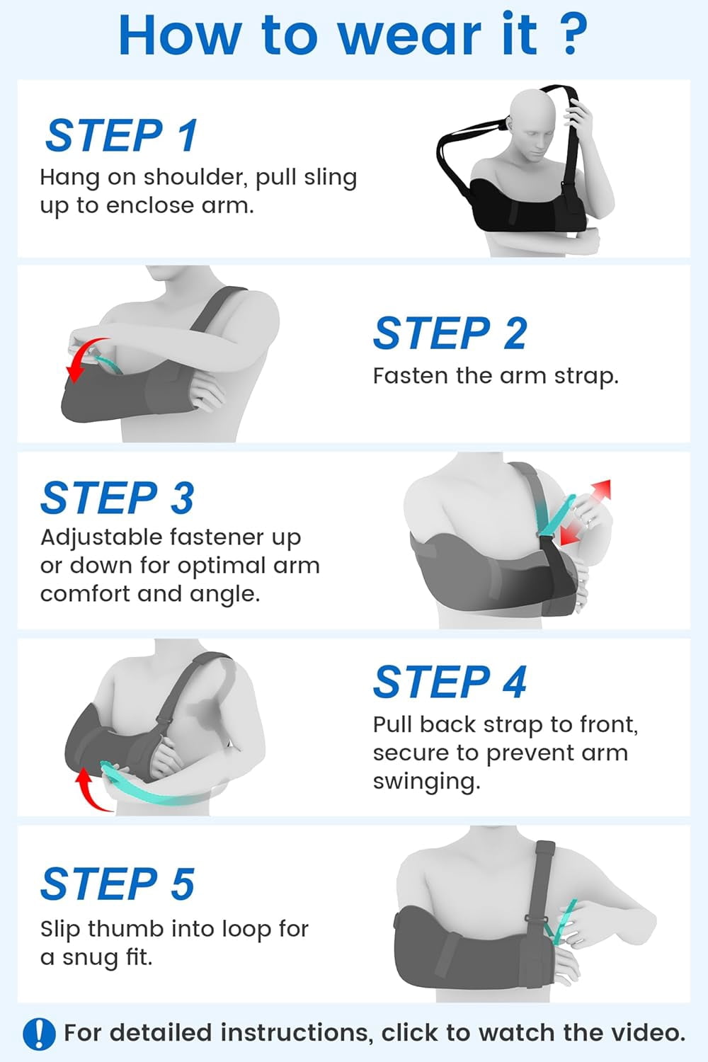 Velpeau Arm Sling with Waist Strap - Ventilated & Breathable Support Brace for Shoulder, Rotator Cuff, Elbow, Hand injury (Mesh-Blue, Left, Large)