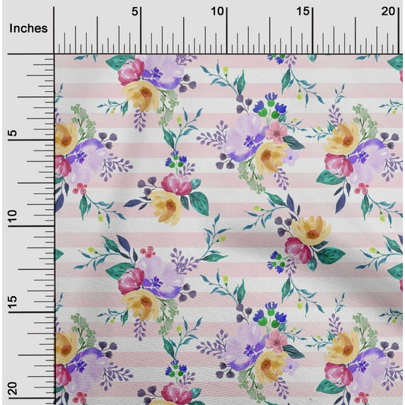 oneOone Cotton Flex Fabric Stripe|Watercolor Leaves & Peony Floral Print Fabric BTY 40 Inch Wide