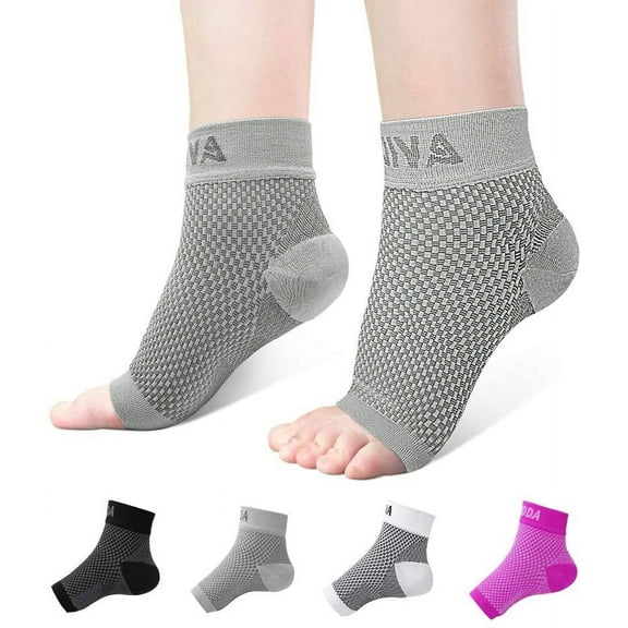 Ankle Brace for Men Women Pair Plantar Fasciitis Socks with Arch Support Compression Ankle Support Foot Sleeve for Achilles Tendon Support Swelling Eases Heel Pain Relief Gray Small