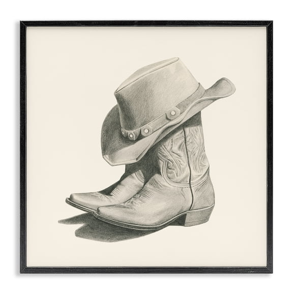 Stupell Industries Rustic Lodge Cowboy Boots Drawing Black Framed Giclee Art, 17 x 17, by Grace Popp