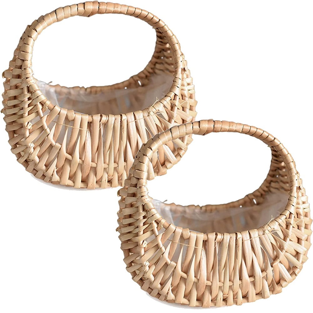 2Pcs Small Wicker Basket with Handle Flower Girl Baskets for Weddings