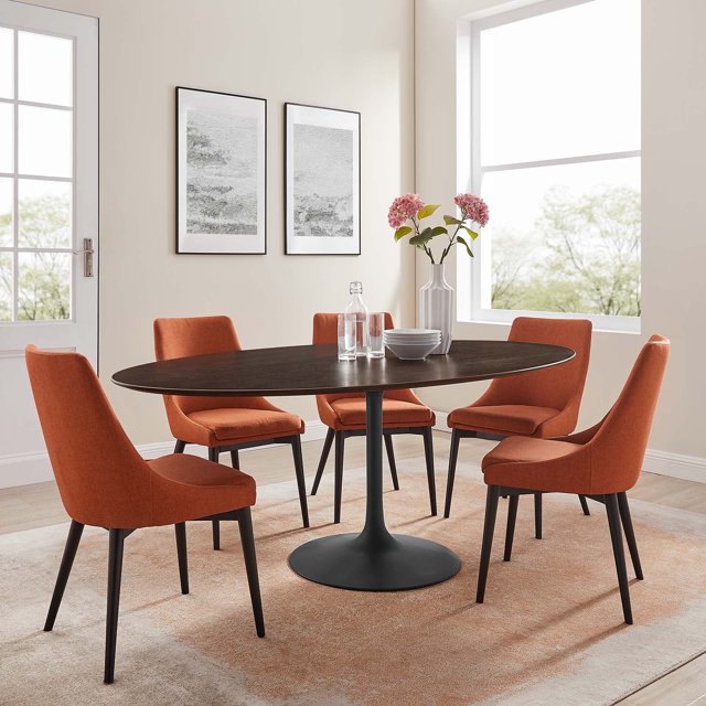 Modway Lippa 78" Oval Wood Grain Dining Table in Black Cherry Walnut