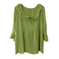 thumbnail image 6 of Xysaqa Women's Casual 3/4 Sleeve Tops Tie V-Neck Pleated Blouses Cute Ruffle Trim Tunic Tops Solid Dressy Casual 3/4 Length Sleeve T-Shirts Green S Clearance, 6 of 6