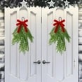 thumbnail image 5 of Artificial Christmas Teardrop Swag 13.78 Inch Winter Greenery Garland with Red Berries Bow Cedar Pine Xmas Door Swag for Front Door Wall Hanging Indoor Outdoor Fireplace Decor, 5 of 7