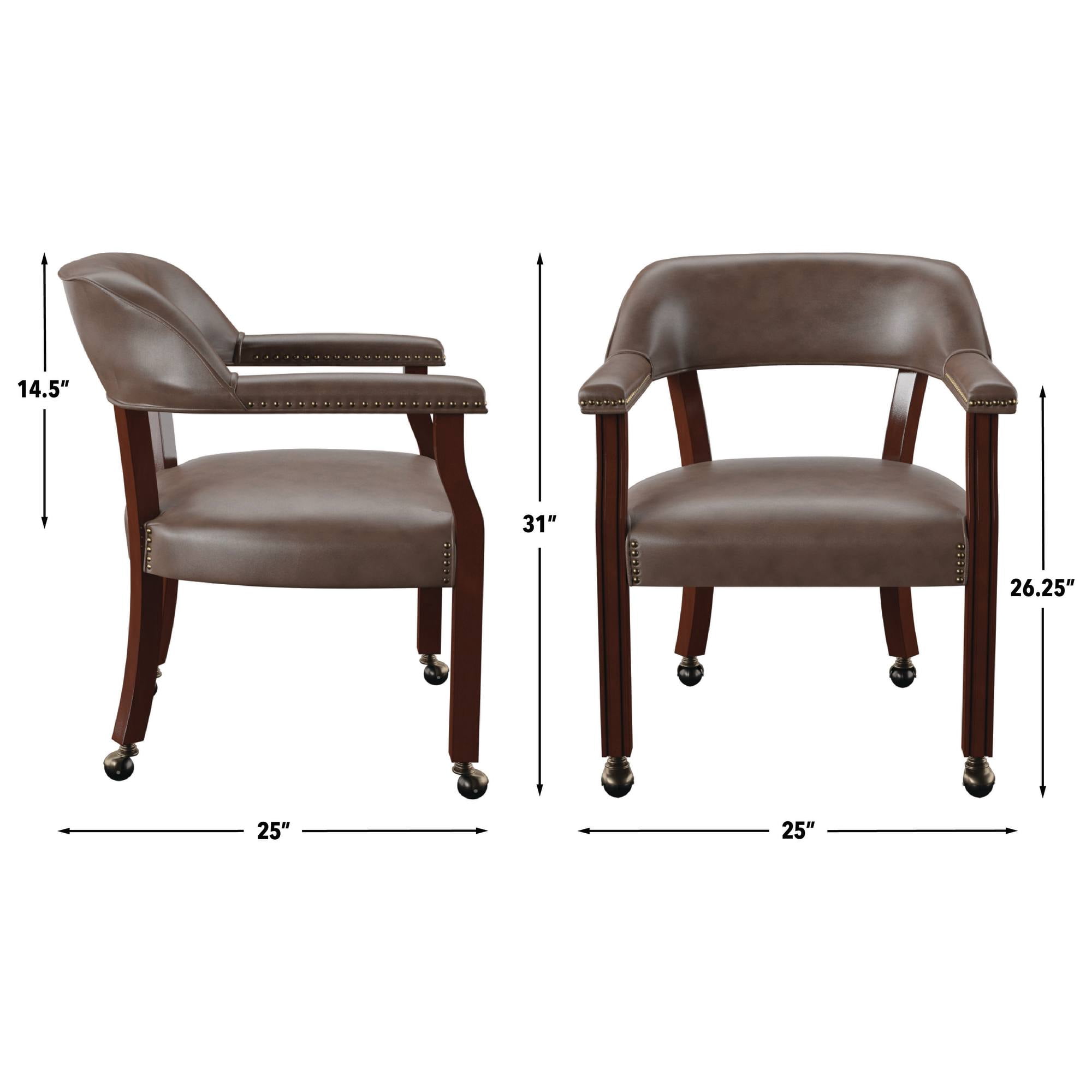Steve Silver Tournament Faux Leather Dining Chairs with Arms, Brown