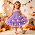 thumbnail image 2 of HaCpiu Little One Halloween Purple Dress Cute 3D Ghost Applique Smocked Bodice Tie Shoulder Layered Mesh Princess Tutu Gown, 2 of 6