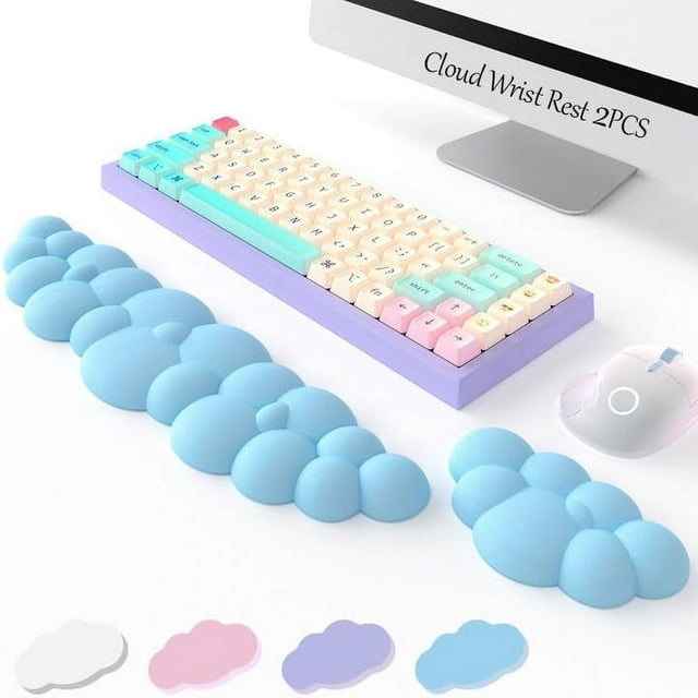 MesaSe Keyboard Cloud Wrist Rest 2PCS High Density Memory Foam Keyboard Palm Rest Ergonomic Keyboard Pad Wrist Support for Pain Relief Mouse Pad Rest Support for Office/Computer/Laptop