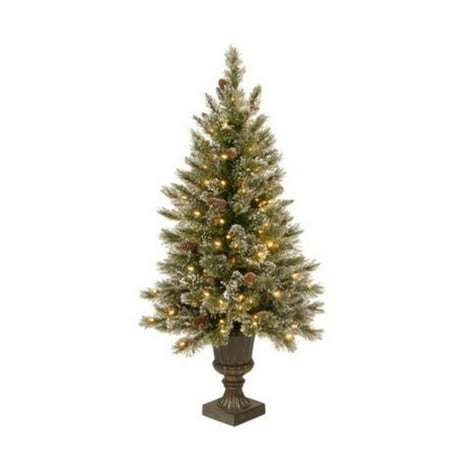 4 ft. Glittery Bristle Pine Entrance Tree with White Tipped Cones in a ...