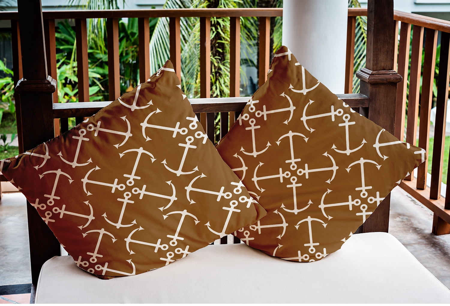 16"x16" Simply Daisy Anchors Up Poly Indoor/Outdoor Pillow, Brown Qty 1