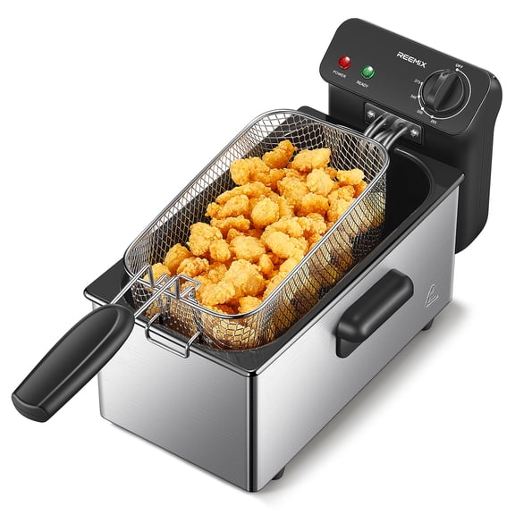 Electric Deep Fryer 3.2Qt Capacity, 1500 Watt Lid with Viewing Window and Odor Filter, Adjustable Temperature, Removable Frying Basket and Easy to Clean Stainless Steel Body, Silver