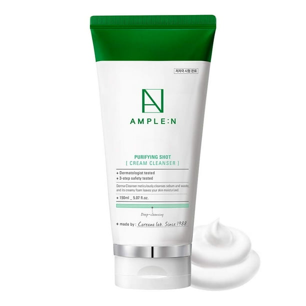 COR?ANA AMPLE:N Limpiador en crema purificante - Limpiador facial refinador de poros con clara de huevo y extracto de loto azul - Exfolia y elimina residuos de maquillaje e impurezas de la textura de