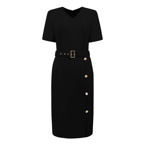 DARING DIVA Women's Business Work Short Sleeve Pencil V-Neck Bodycon Dresses S Black