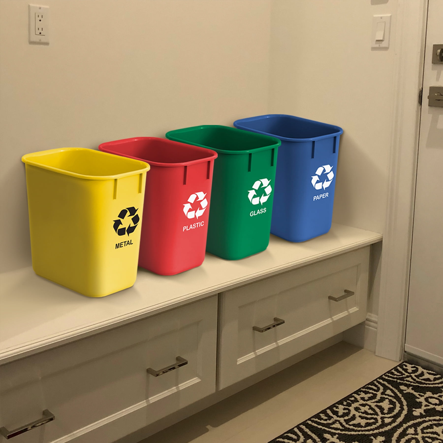 Plastic Green and Blue Set of 2 Acrimet Wastebasket Bin for Recycling and Waste 13QT