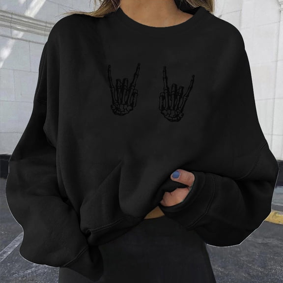 Conairie Women Halloween Sweatshirts Crewneck Ghost Pumpkin Print Loose Cute Sweater Spooky Season Long Sleeve Pullover Tops Winter Outfits Clothes Black L