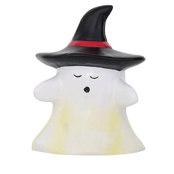 FEISHENTT Halloween Ghost Figurine with Witch Hat, Hand-Painted Resin Ghost Decor, Mini Shelf Sitter for Tiered Tray, Bookshelf, Mantel 7cmX4.5cm