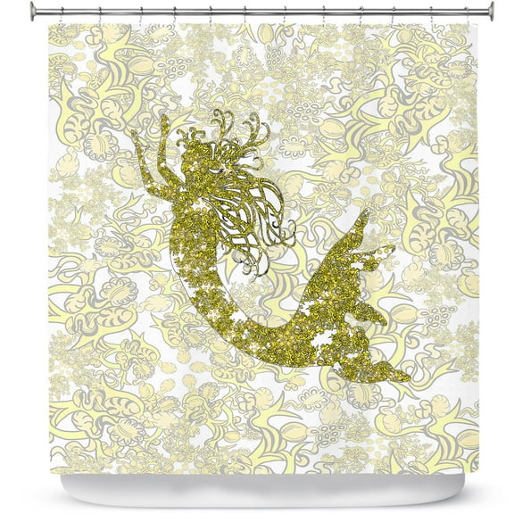 Shower Curtains 70" x 93" from DiaNoche Designs by Susie Kunzelman - Mermaid Ribbons Golden Yellow