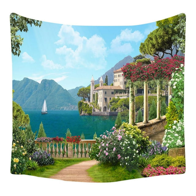 Tapiz de pared con diseño de paisaje, microtela, 150 x 150 cm, estética de habitación