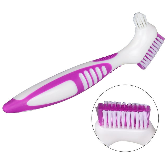 False Teeth Cleaning Brush, Plastic Safe Prolong Denture Long Time Double Sided Protective Denture Brush Portable for False Teeth Cleaning